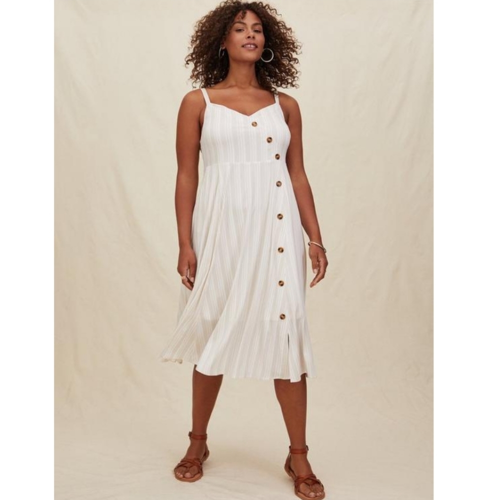 Torrid Midi Challis Asymmetrical Button-Front Dress Cream/White Sz: 3X